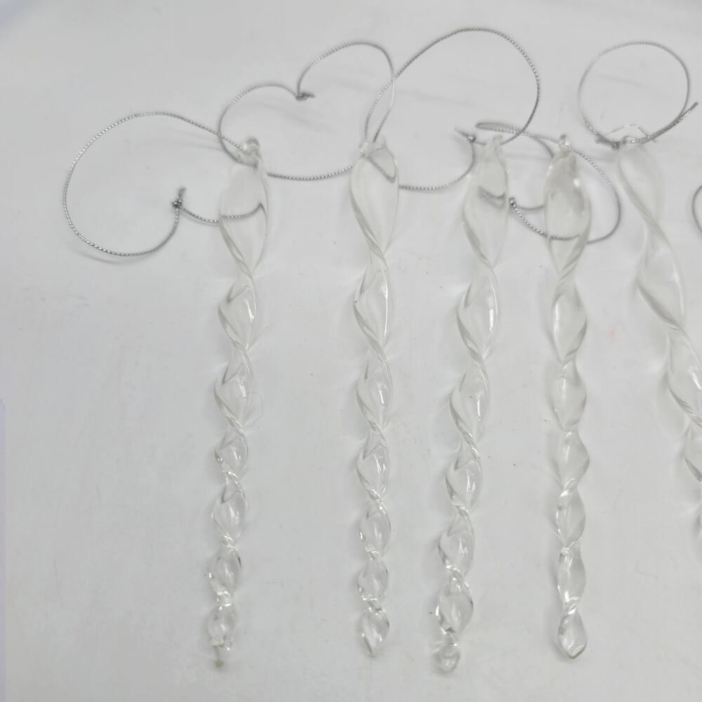 Hand Blown Clear Glass Twisted Icicle Ornaments Set of 12 Vintage Style Decor - Picture 2 of 6